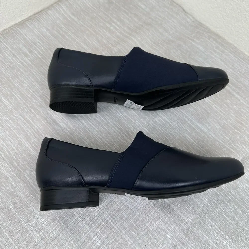 Clarks Women Navy Leather Juliet Gem Comfort Loafers Slip On Shoes 8M